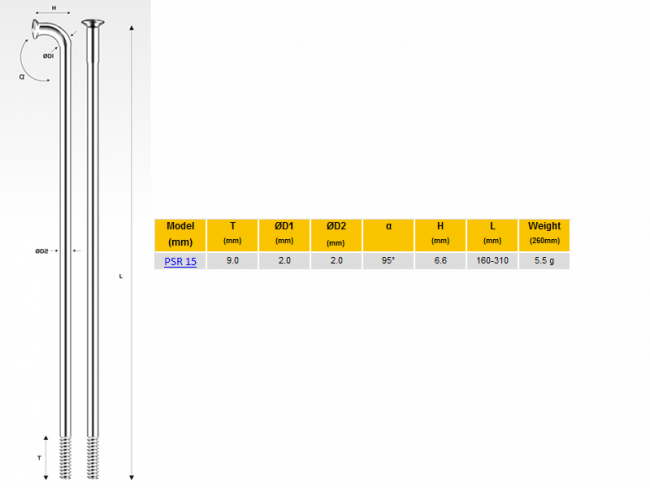 Велосипедные спицы Pillar  psr 15, 256 мм, чёрные